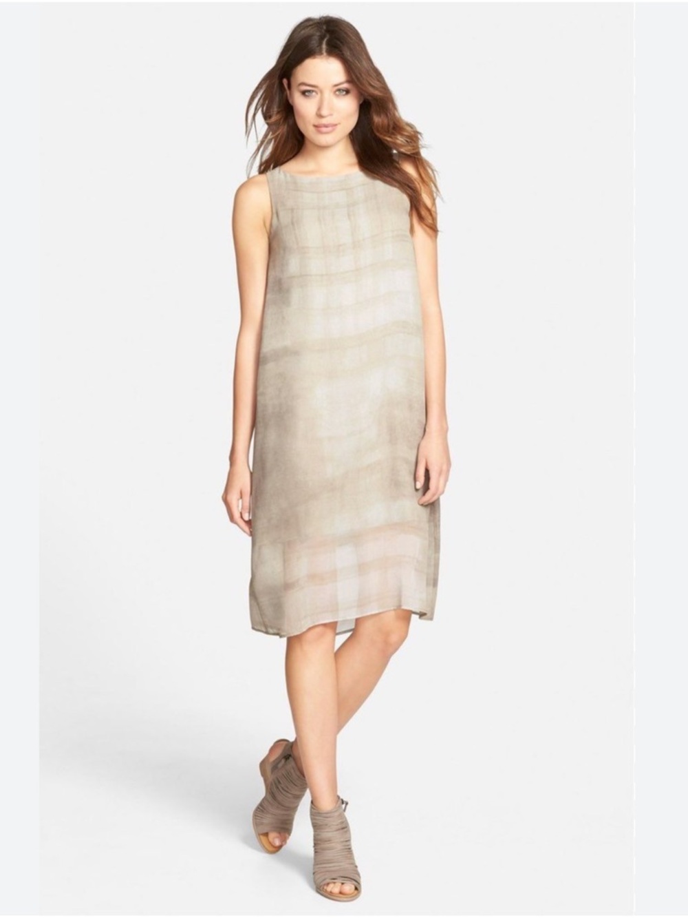 Eileen Fisher Boatneck Silk Shift Dress
